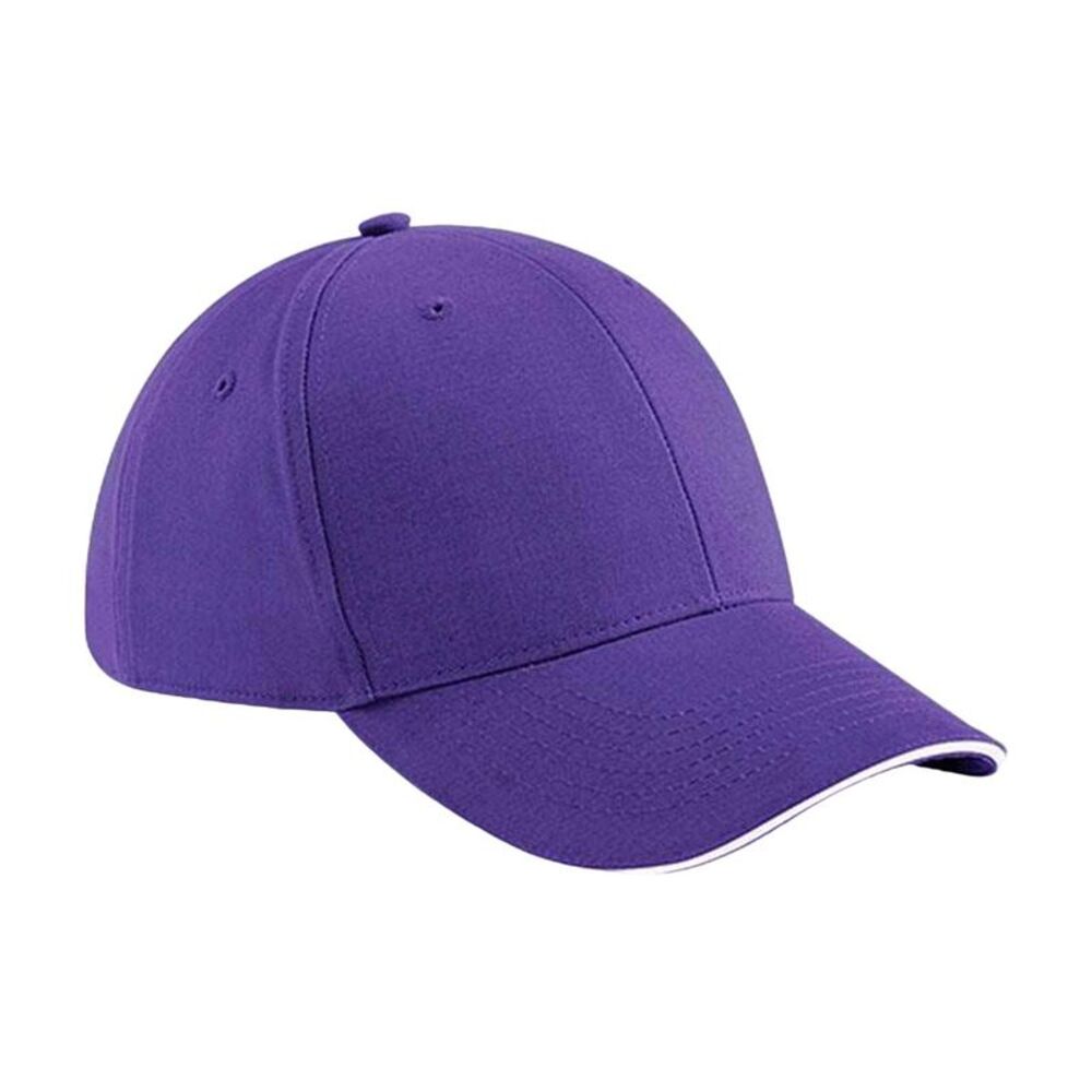 Beechfield Athleisure 6 Panel Baseball Cap / Purple/White